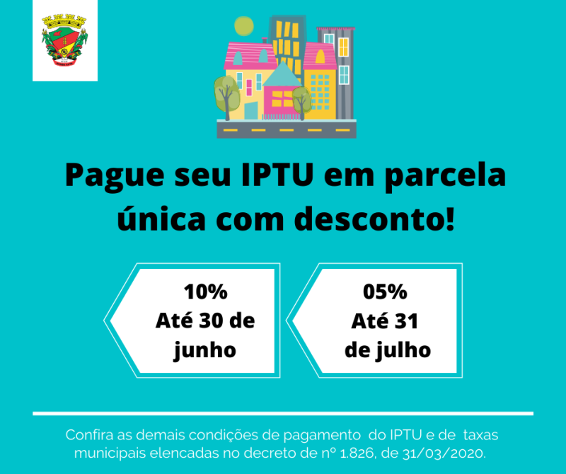 Tributos Municipais 2020 tem descontos por prazo estendido.